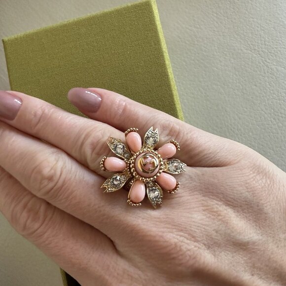 New Gucci RING FLOWER CRYSTAL GG SIZE XS GOLDEN Pink - Picture 6 of 8